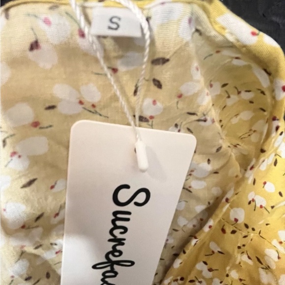 NWT! Sucrefas Yellow Floral Flower Dress Summer Dress Size Small S. Loose Fit - Picture 7 of 12